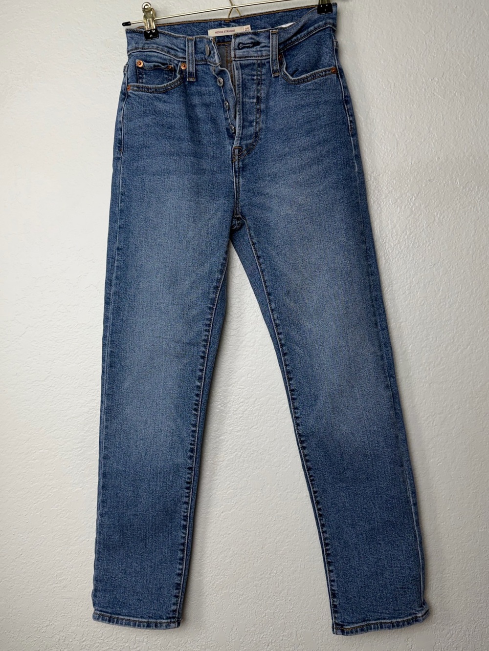 Levi's Wedgie Straight High-Rise Button-Fly Jeans — Classic Blue Wash